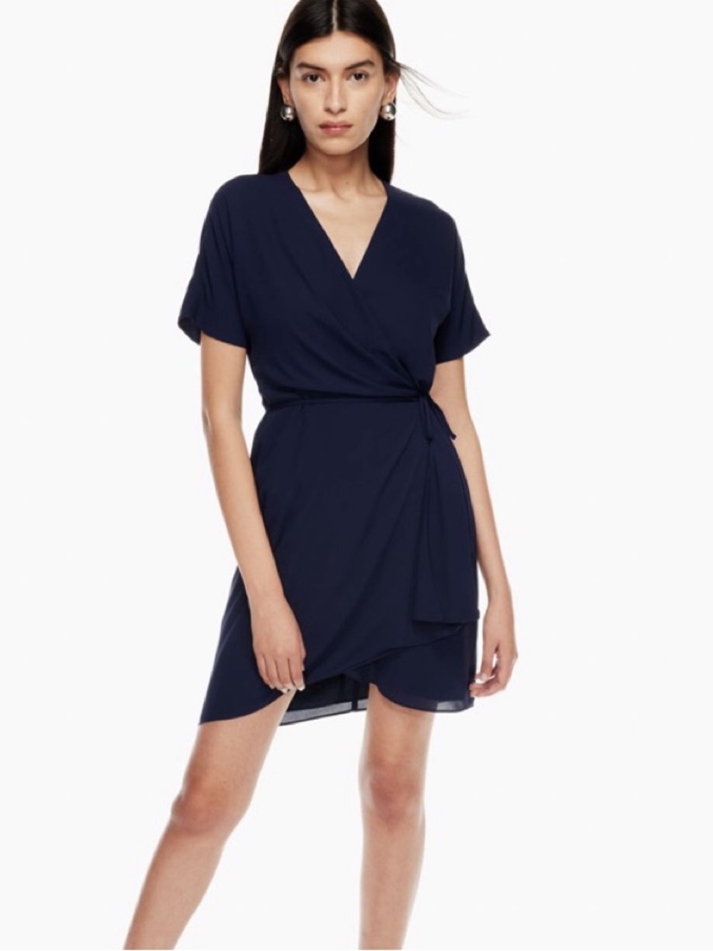 Aritzia Babaton Wallace Navy Wrap V-Neck Dress